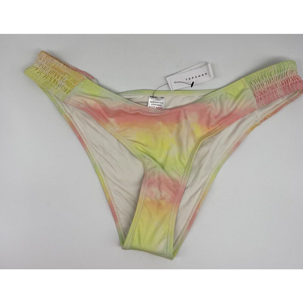 NWT TOPSHOP Swim‎ Bikini Bottoms Women's US Sz 6 Lined Yellow Pink Tye Dyed